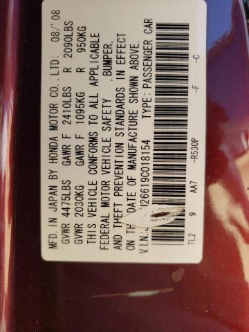 JH4CU26619C018154 - 2009 ACURA TSX BURGUNDY photo 12