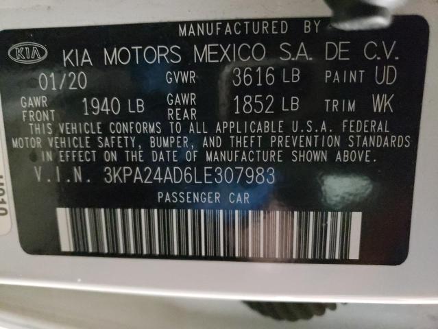 3KPA24AD6LE307983 - 2020 KIA RIO LX WHITE photo 12