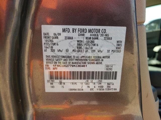 1FMCU02779KC80461 - 2009 FORD ESCAPE XLS GRAY photo 12