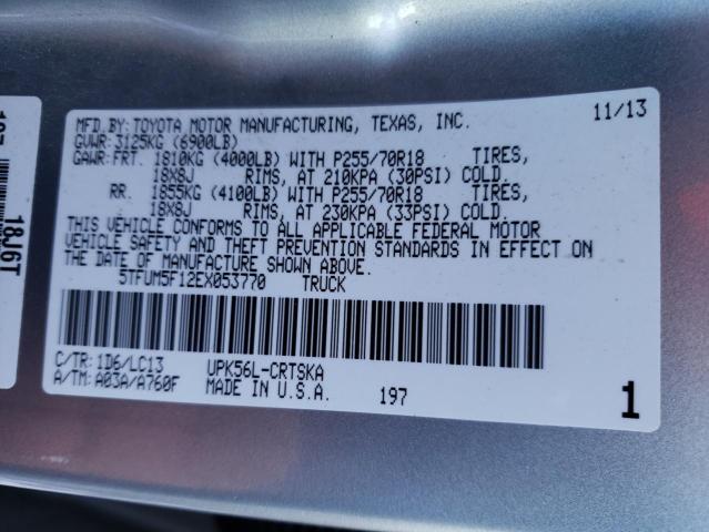 5TFUM5F12EX053770 - 2014 TOYOTA TUNDRA DOUBLE CAB SR/SR5 SILVER photo 12