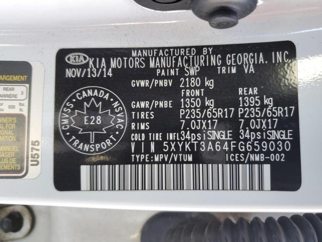 5XYKT3A64FG659030 - 2015 KIA SORENTO LX WHITE photo 13