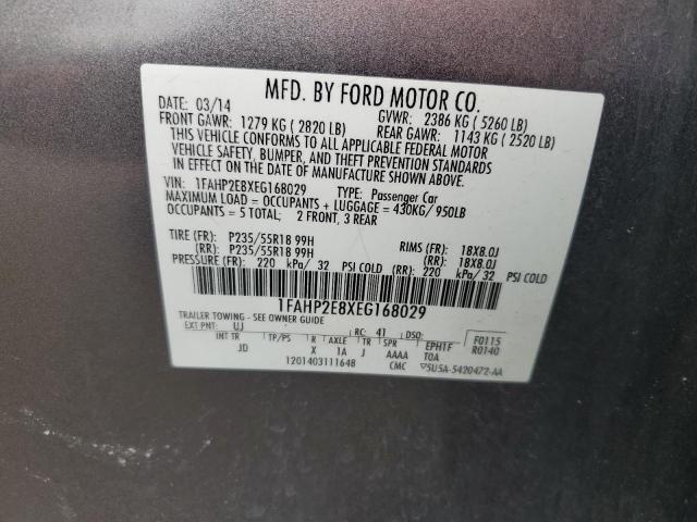 1FAHP2E8XEG168029 - 2014 FORD TAURUS SEL GRAY photo 12