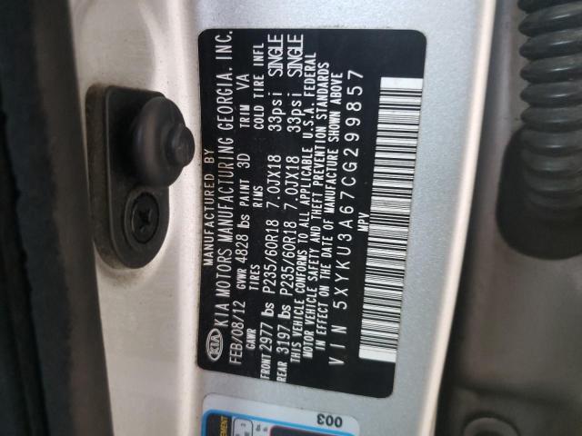 5XYKU3A67CG299857 - 2012 KIA SORENTO EX SILVER photo 12