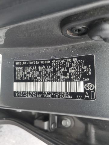 2T1KR32E27C661862 - 2007 TOYOTA COROLLA MA XR GRAY photo 12