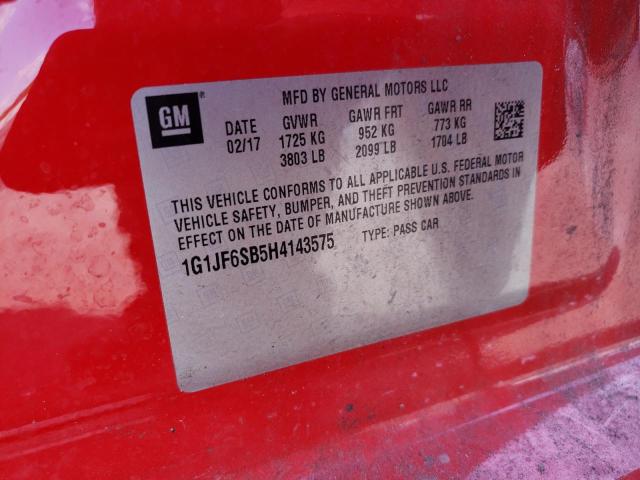 1G1JF6SB5H4143575 - 2017 CHEVROLET SONIC PREMIER RED photo 12