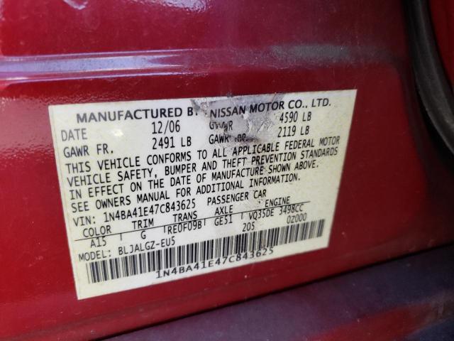 1N4BA41E47C843625 - 2007 NISSAN MAXIMA SE RED photo 12