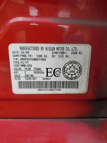 JNKBV61F48M271856 - 2008 INFINITI G35 RED photo 12