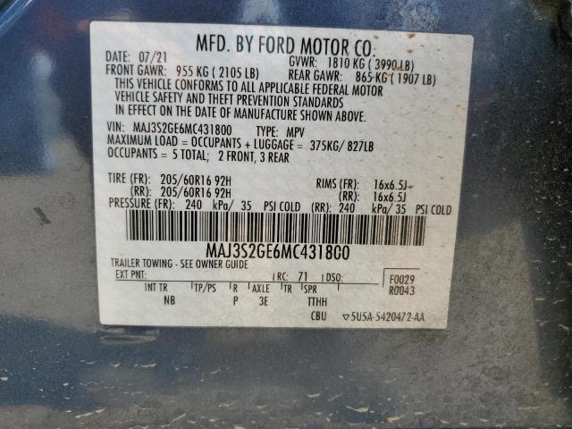 MAJ3S2GE6MC431800 - 2021 FORD ECOSPORT SE BLUE photo 14