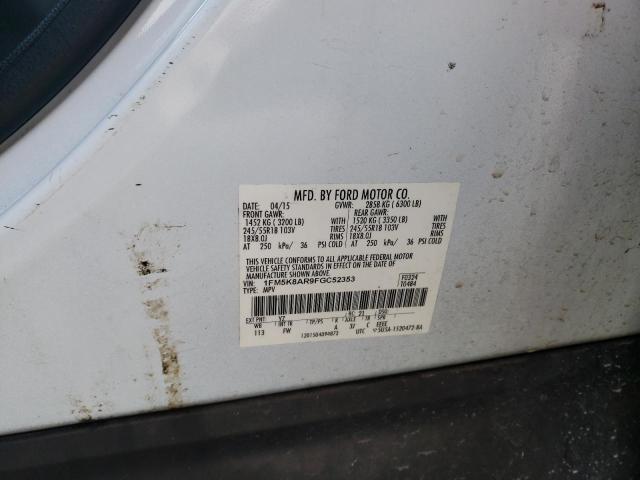 1FM5K8AR9FGC52353 - 2015 FORD EXPLORER POLICE INTERCEPTOR Ақ фото 13