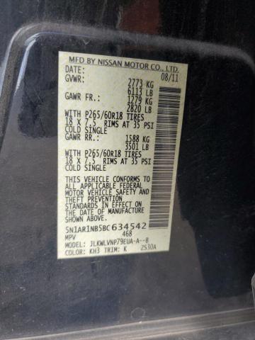 5N1AR1NB5BC634542 - 2011 NISSAN PATHFINDER S BLACK photo 13