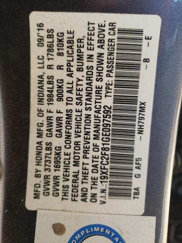 19XFC2F81GE097592 - 2016 HONDA CIVIC EX GRAY photo 13