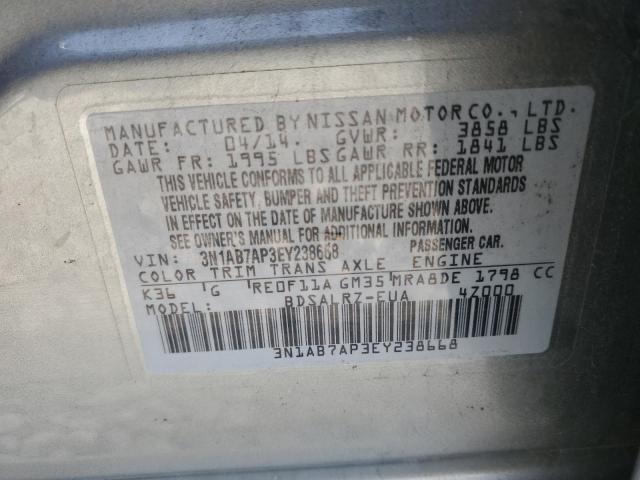 3N1AB7AP3EY238668 - 2014 NISSAN SENTRA S SILVER photo 12