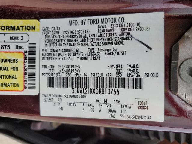 3LN6L2JKXDR810766 - 2013 LINCOLN MKZ MAROON photo 13