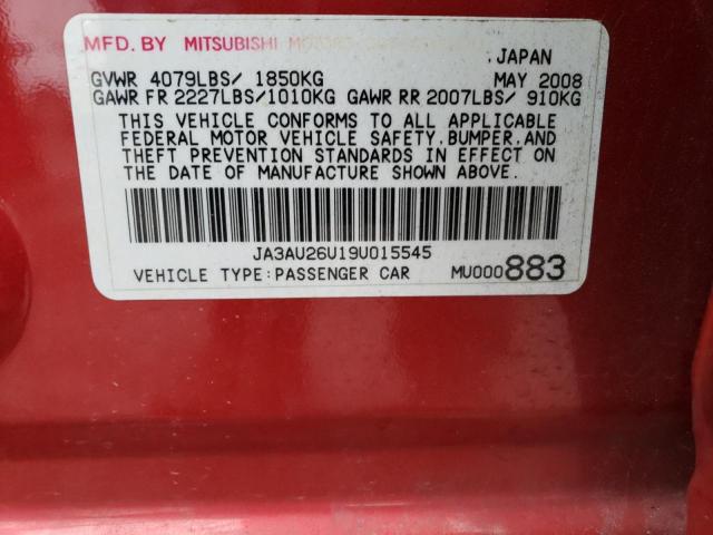 JA3AU26U19U015545 - 2009 MITSUBISHI LANCER ES/ES SPORT RED photo 12