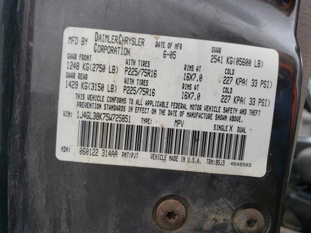 1J4GL38K75W725851 - 2005 JEEP LIBERTY RENEGADE 灰色 照片 12