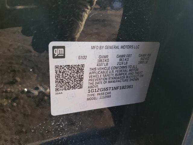 1G1ZG5ST1NF182361 - 2022 CHEVROLET MALIBU RS 黑色 照片 12