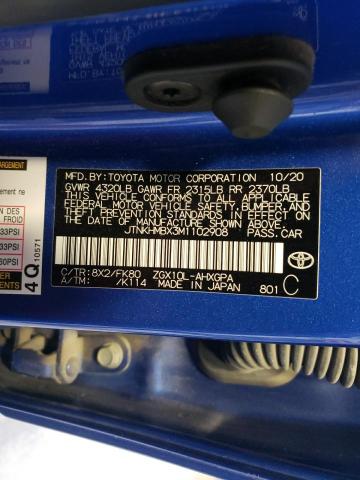 JTNKHMBX3M1102908 - 2021 TOYOTA C-HR XLE BLUE photo 12