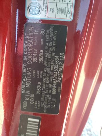 KNAFU6A20A5302634 - 2010 KIA FORTE EX RED photo 13