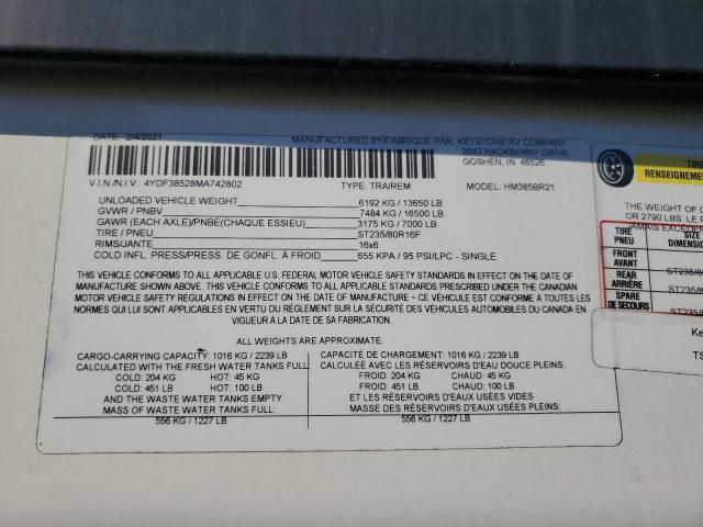 4YDF38528MA742802 - 2021 KEYSTONE MONTANA TWO TONE photo 10