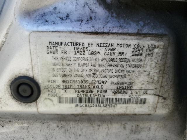 3N1CB51D35L529347 - 2005 NISSAN SENTRA 1.8 SILVER photo 12