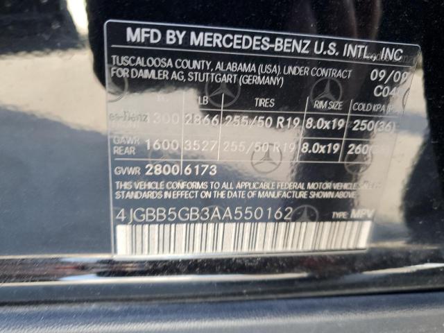 4JGBB5GB3AA550162 - 2010 MERCEDES-BENZ ML 350 BLACK photo 13