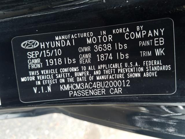 KMHCM3AC4BU200012 - 2011 HYUNDAI ACCENT GL BLACK photo 10