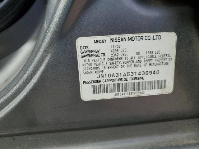 JN1DA31A53T436940 - 2003 NISSAN MAXIMA GLE GRAY photo 12