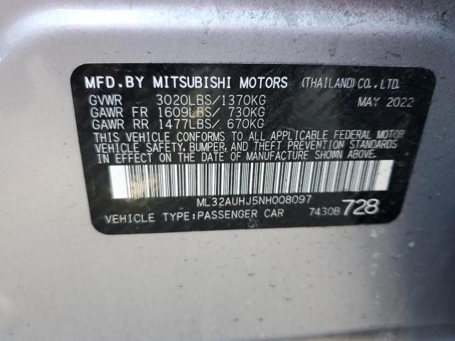 ML32AUHJ5NH008097 - 2022 MITSUBISHI MIRAGE ES SILVER photo 12