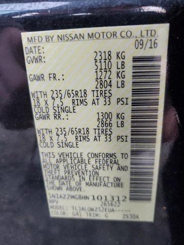 5N1AZ2MG8HN101312 - 2017 NISSAN MURANO S BLACK photo 14