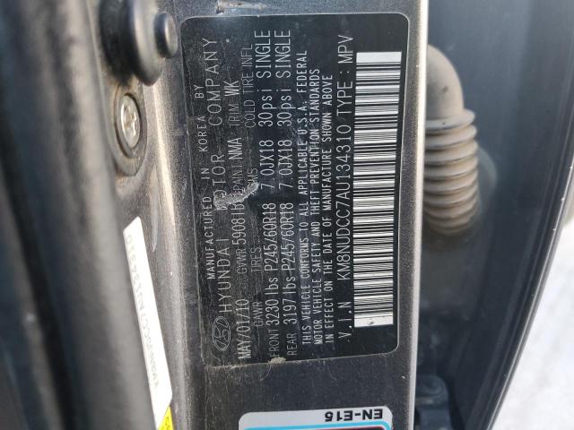 KM8NUDCC7AU134310 - 2010 HYUNDAI VERACRUZ GLS GRAY photo 12