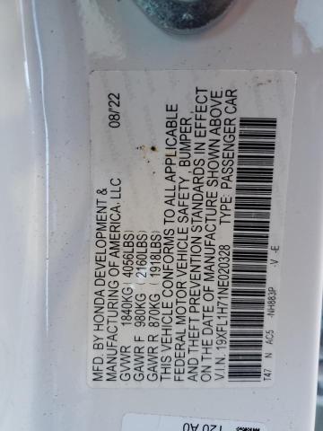 19XFL1H71NE020328 - 2022 HONDA CIVIC EXL Ağ foto 12