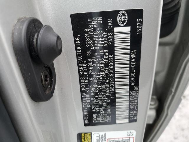 4T1BE32K05U060026 - 2005 TOYOTA CAMRY LE SILVER photo 12