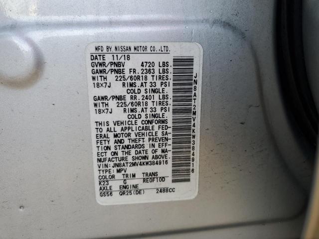 JN8AT2MV4KW384916 - 2019 NISSAN ROGUE S SILVER photo 13