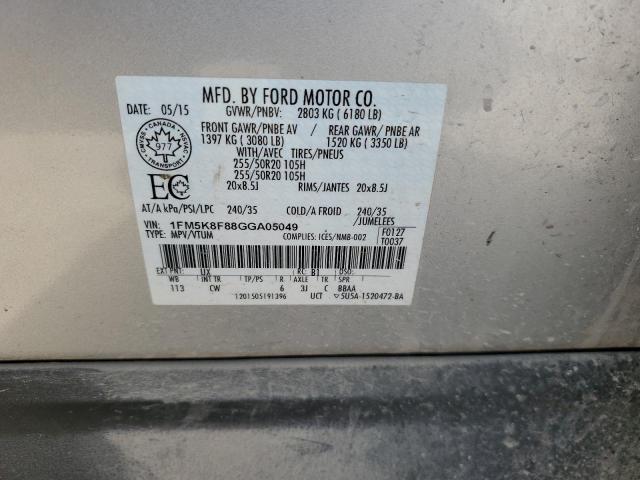 1FM5K8F88GGA05049 - 2016 FORD EXPLORER LIMITED SILVER photo 12