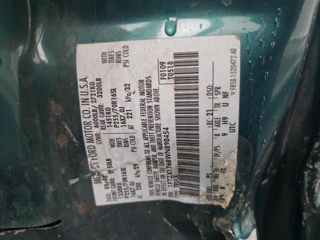 1FTZX1768WNB98454 - 1998 FORD F150 GREEN photo 12