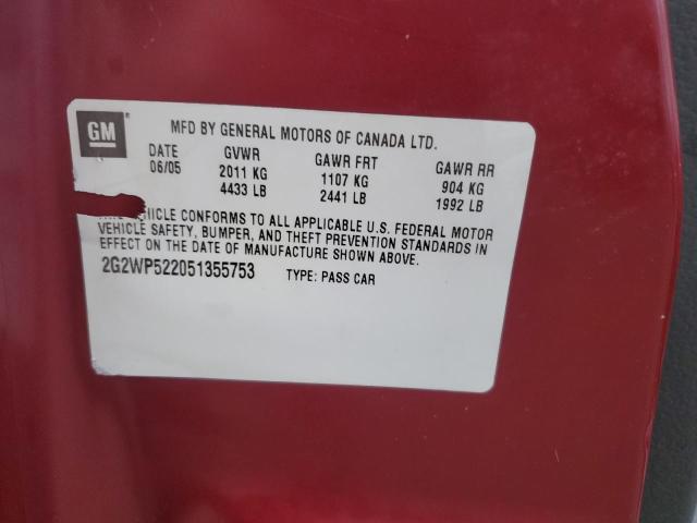 2G2WP522051355753 - 2005 PONTIAC GRAND PRIX 勃艮第红 照片 13