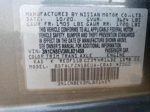 3N1CN8EV3ML821459 - 2021 NISSAN VERSA SV GRAY photo 12