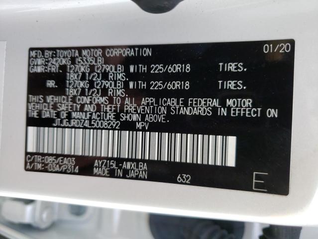 JTJGJRDZ4L5008292 - 2020 LEXUS NX 300H WHITE photo 14