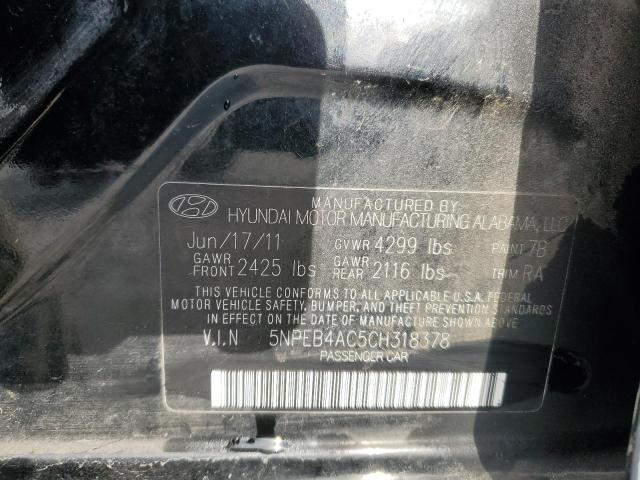 5NPEB4AC5CH318378 - 2012 HYUNDAI SONATA GLS BLACK photo 12