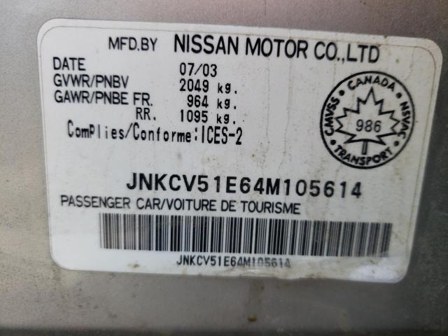 JNKCV51E64M105614 - 2004 INFINITI G35 SILVER photo 12