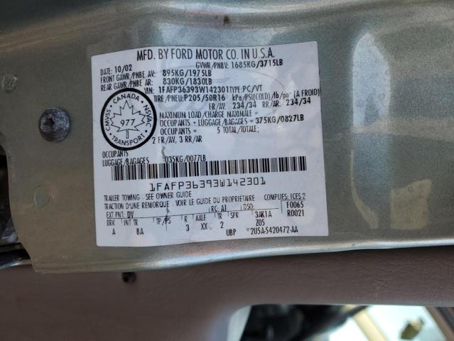 1FAFP36393W142301 - 2003 FORD FOCUS SE GRAY photo 12