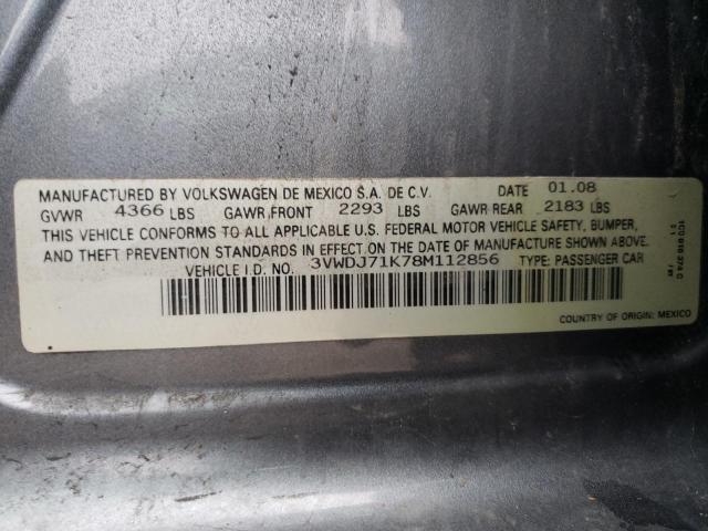 3VWDJ71K78M112856 - 2008 VOLKSWAGEN GLI ნაცრისფერი ფოტო 12