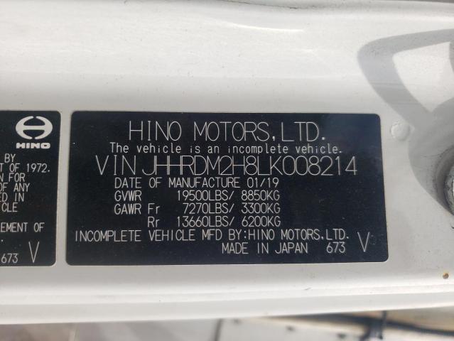 JHHRDM2H8LK008214 - 2020 HINO 195 WHITE photo 12