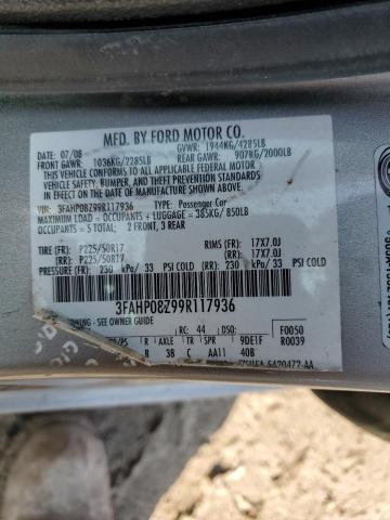 3FAHP08Z99R117936 - 2009 FORD FUSION SEL SILVER photo 13