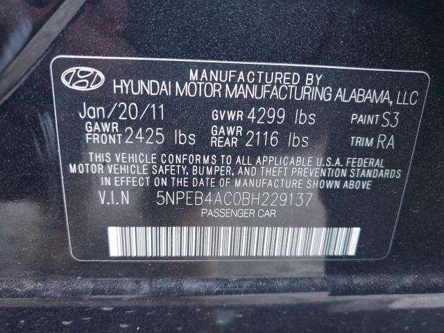 5NPEB4AC0BH229137 - 2011 HYUNDAI SONATA GLS BLACK photo 13