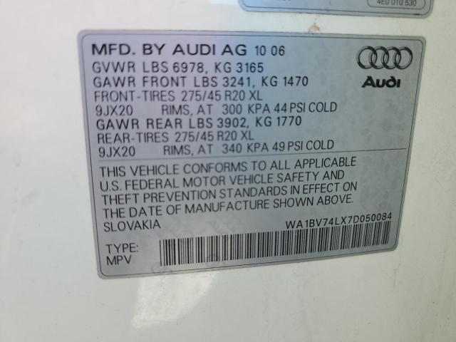 WA1BV74LX7D050084 - 2007 AUDI Q7 4.2 QUATTRO PREMIUM WHITE photo 13