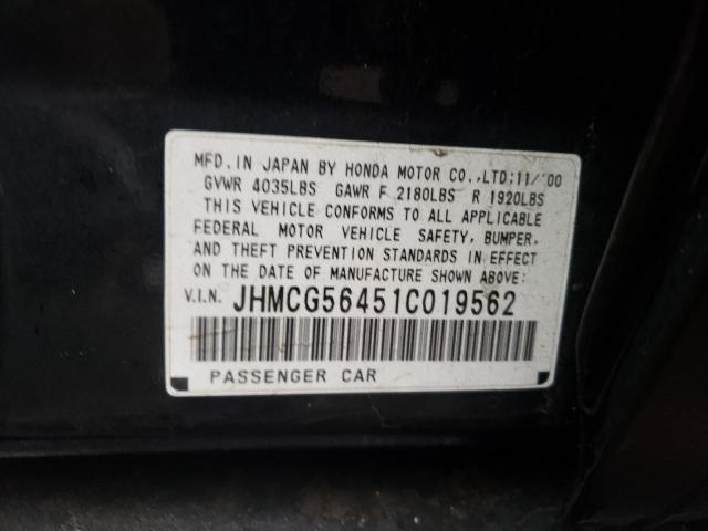 JHMCG56451C019562 - 2001 HONDA ACCORD LX BLACK photo 12