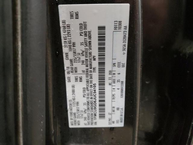 1FMCU9GD6JUC94105 - 2018 FORD ESCAPE SE CHARCOAL photo 12