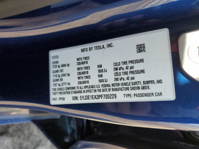 5YJ3E1EA3PF705229 - 2023 TESLA MODEL 3 BLUE photo 12