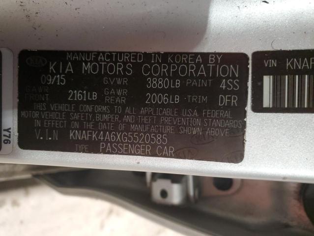 KNAFK4A6XG5520585 - 2016 KIA FORTE LX SILVER photo 12